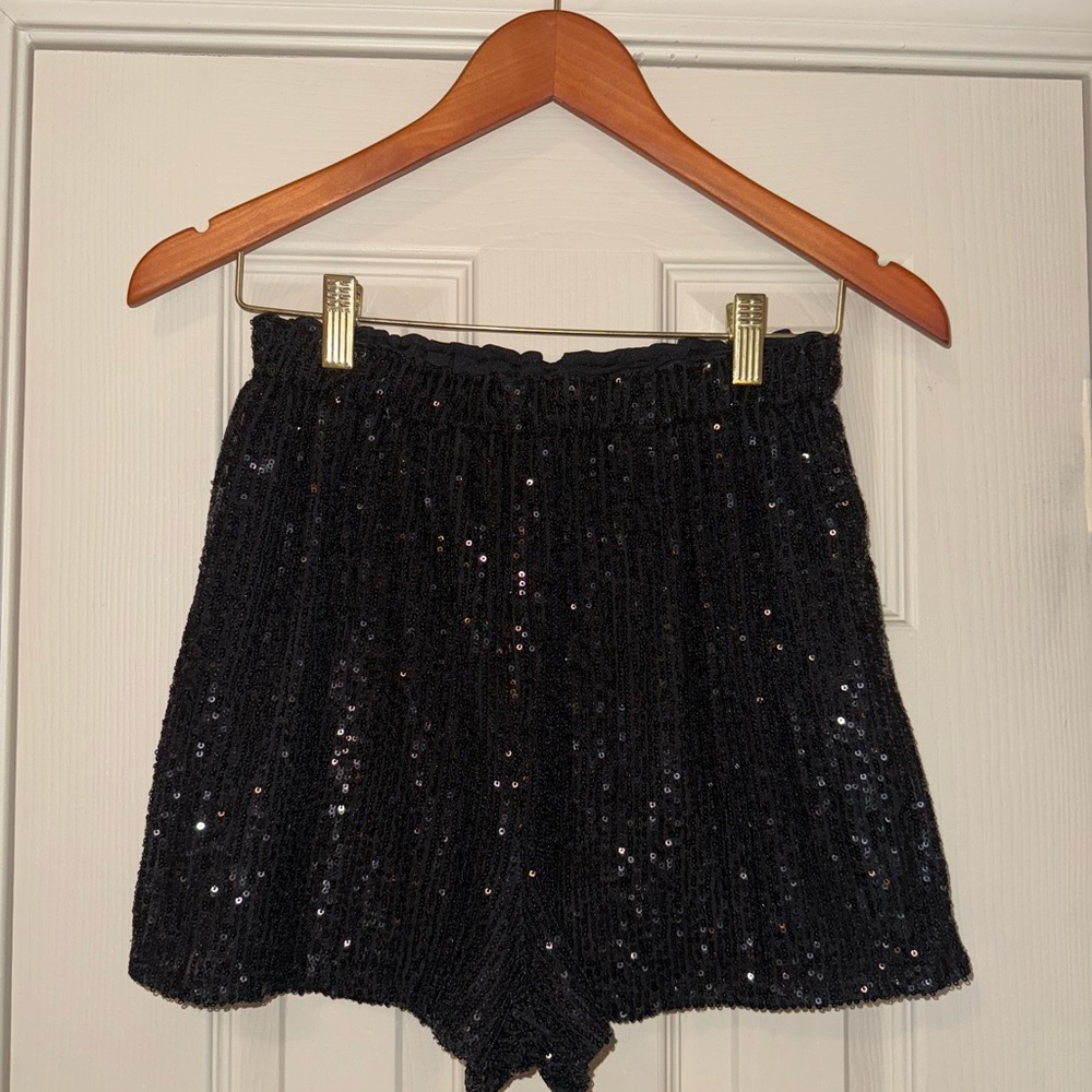 Endless Rose Black High Waist Sequin Shorts